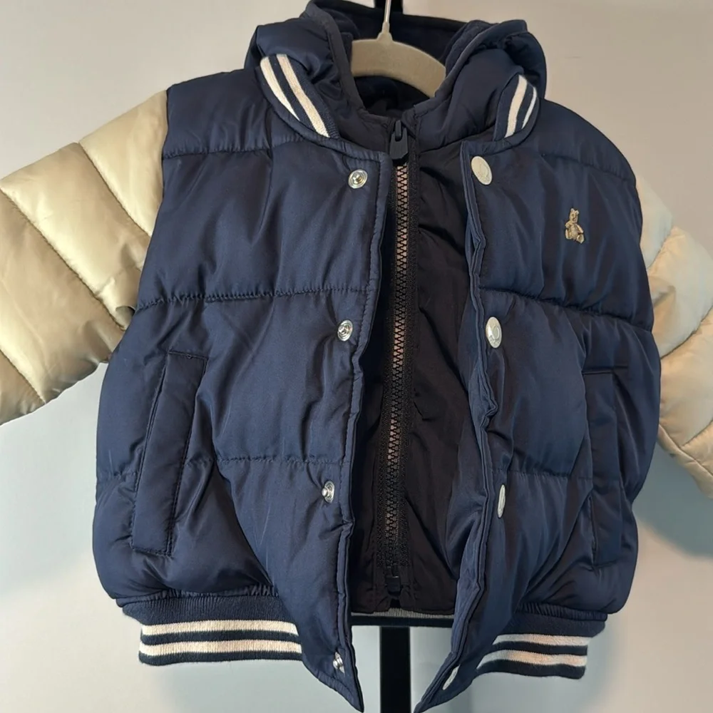 Baby GAP Navy and Cream Puffer Jacket Boys 12-18 Months EUC